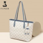 Δερμάτινη Γυναικεία Τσάντα PVC Shopper  Ωμου Foxer 900535F άσπρο/μπλέ